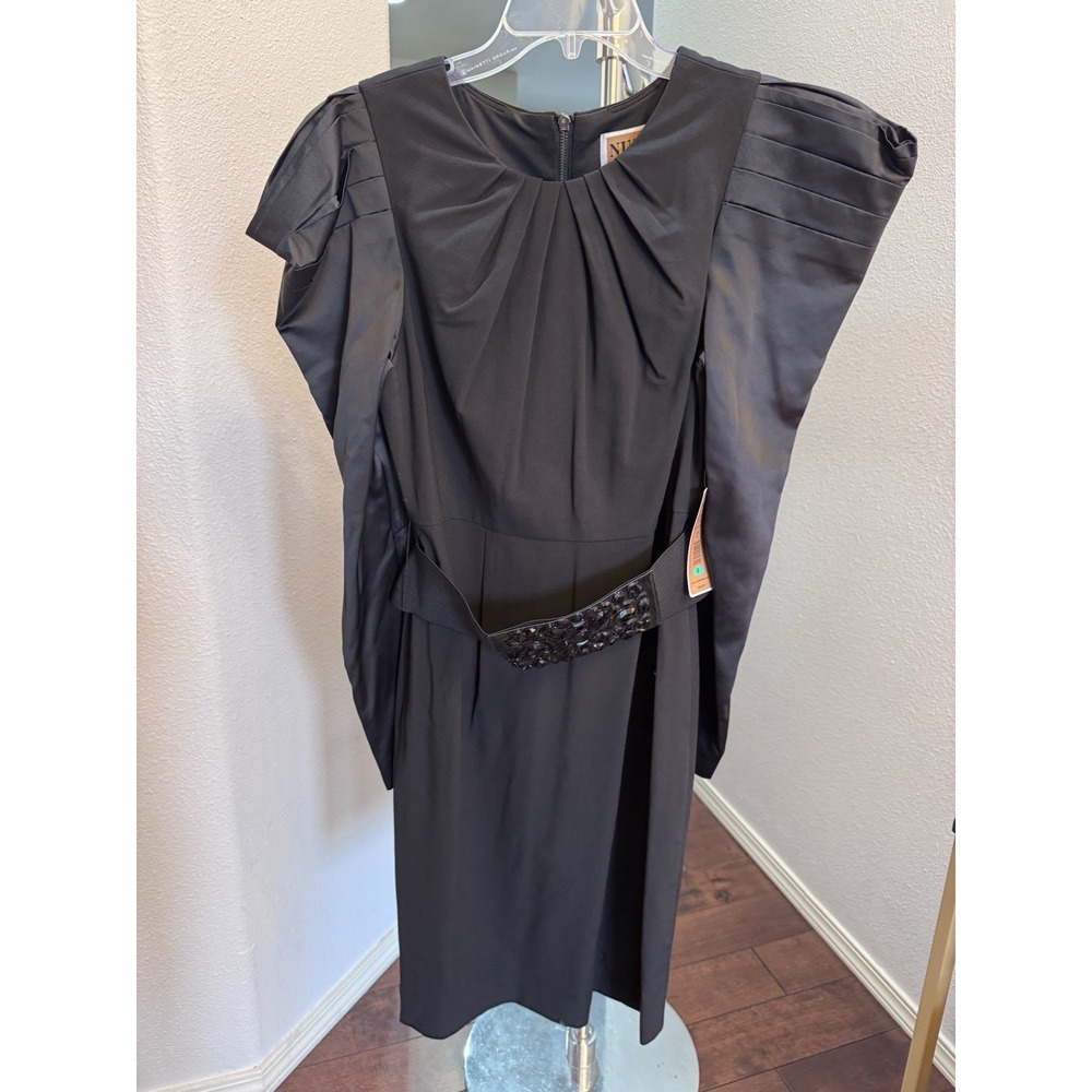 Nue By Shani Black With Belt Puff Sleeve Dress Shapewear Size‎ 8 NWT